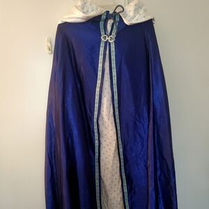 Blue Satin Cape with White Flannel Polka Dot Lining